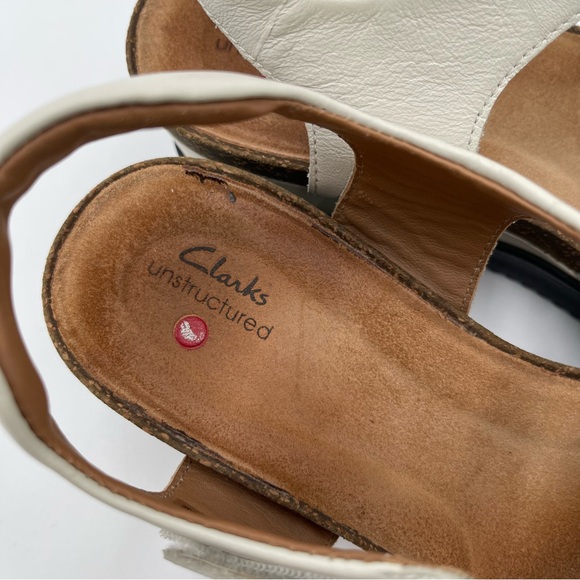 Clarks Unstructured Women’s 9.5 Lizby White Leather Adjustable Wedge Sandals - Picture 12 of 14